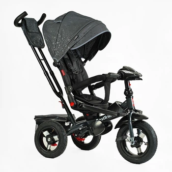 Детский трехколесный велосипед Best Trike 6088 F надувные/фара, с USB, пультом, родительской ручкой (Серый)