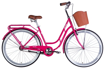 Велосипед городской 28 дюймов Dorozhnik Retro Velosteel 2025 с корзиной и багажником, рама 19" (Розовый)