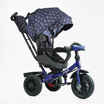 Детский трехколесный велосипед Best Trike Perfetto 8066 надувные колеса, музыкальная панель + USB, с родительской ручкой (Синий)
