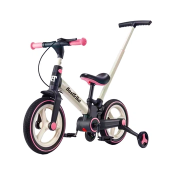 Дитячий велосипед-трансформер 4 в 1 Best Trike BT, ручне гальмо, батьківська ручка, колеса PU (Рожевий)
