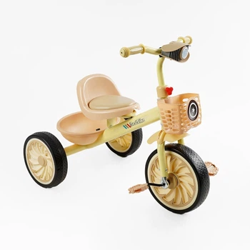 Детский трехколесный велосипед без ручки Best Trike BS с плетеной корзиной и фарой (Желтый)
