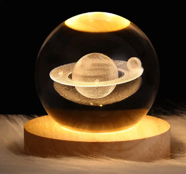 Ночник-хрустальный шар с LED подсветкой 6см 3D-рисунок планеты Сатурн