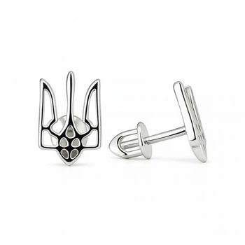 Сережки-пусети (гвоздики) срібні Тризуб без каменів Silver Style (30820.00 sku:2300103202300)