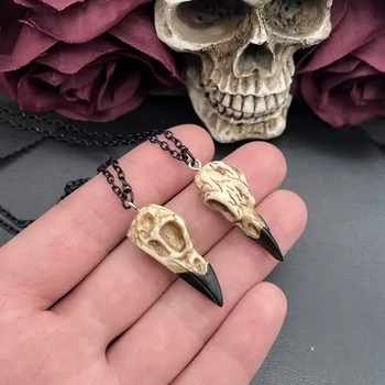 Кулон на ланцюжку Череп Ворона - Raven Skull Бежевий