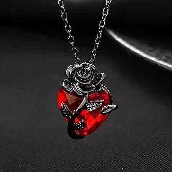 Кулон на ланцюжку Роза з Серцем - Rose with Heart Червоний