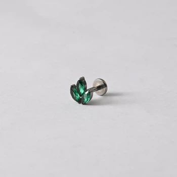 Пірсинг лабрет кластер з камнем Titanium 16 G Зелений