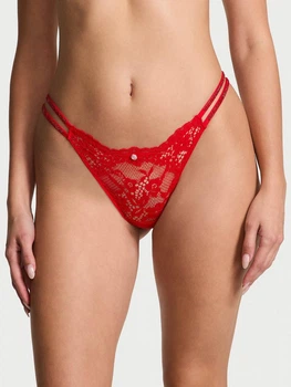 Женские трусики Victoria’s Secret (7391839126975) Twinkle Strap Lace Brazilian XS красные