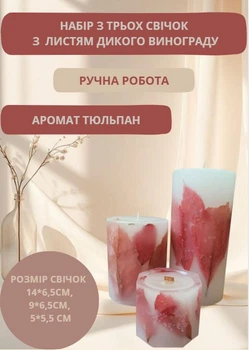 Набор свечей ручной работы декоративные свечи ароматизированные в наборе из 3 шт с красными листьями дикого винограда аромат тюльпан