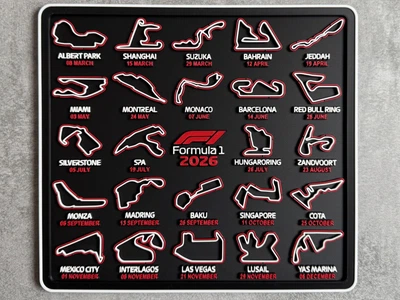 F1 2026 Карта календар трас Формули 1 22×25 см