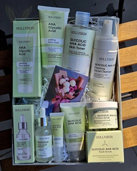 Набір косметики для комбінованої та жирної шкіри Hollyskin Glycolic AHA Acid Care 7 в 1