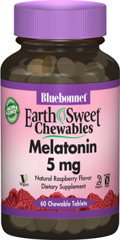 Амінокислота Bluebonnet Nutrition Earth Sweet Chewables Мелатонін 5 мг Смак малини 60 жувальних таблеток (743715009967)