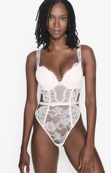 Мереживне боді зі стразами Victoria's Secret Shine Strap Teddy з 2-им push up Білий S