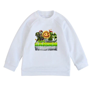 Свитшот детский белый с принтом Plants vs Zombies Растения против зомби DM-18333 98 см