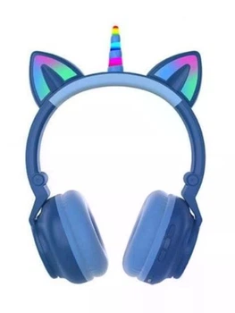 Детские наушники беспроводные Единорог с кошачьими ушками синий Cat STN-27 LED Bluetooth
