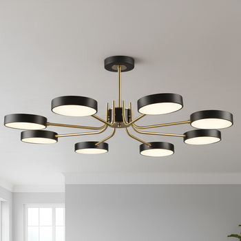 Потолочная LED люстра 96W Sirius B N6371/8 BK+COP на 8 плафонов из акрила 3000–6500К черная с медными элементами