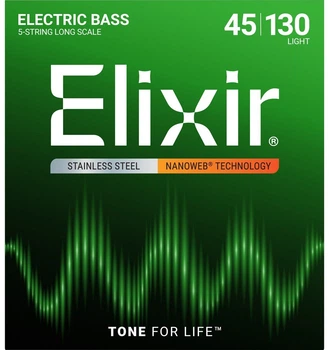 Струни для бас-гітари Elixir 14777 Nanoweb Coated Stainless Steel Light 5-Strings 45/130