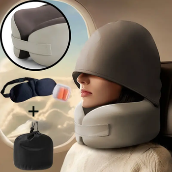 Ортопедическая подушка с капюшоном Ice Silk с круговой поддержкой шеи + 3D маска, беруши + сумка для хранения KT7007562
