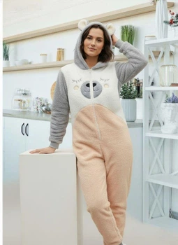 Жіночий комбінезон-піжама з плюшу (персик) L-XL