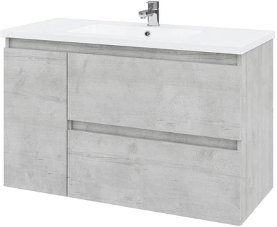 Тумба подвесная MEBLIBUD Rene 100 R с 2-мя ящиками, корзиной для белья и умывальником Flat 100 см монолит