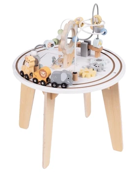 Столик інтерактивний навчальний дерев’яний для дітей EcoToys 5 в 1 Лабіринт, залізниця, дзеркало (5905817007561)