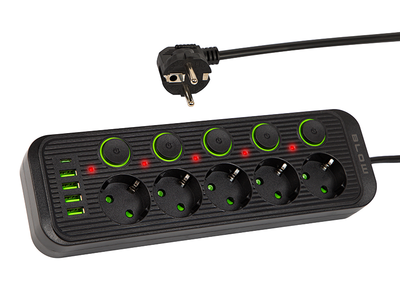 Подовжувач мережевий Blow PS-550S 5-розетковий 4 x USB 1 x USB-C 5 м Чорний (5900804142812)