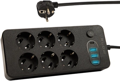 Подовжувач мережевий Blow PS-650 6-розетковий 3 x USB 1 x USB-C 5 м Чорний (5900804142843)