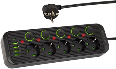 Подовжувач мережевий Blow PS-530S 5-розетковий 4 x USB 1 x USB-C 3 м Чорний (5900804142805)