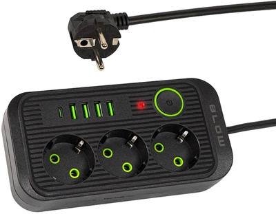 Подовжувач мережевий Blow PS-350U 3-розетковий 4 x USB 1 x USB-C 5 м Чорний (5900804143062)