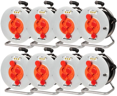 Zestaw przedłużaczy elektrycznych Blow PR-61 4-gniazdowy z uziemieniem 50 m metalowy bęben 8 szt. (5900804124542)