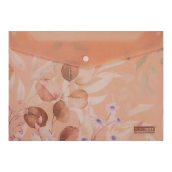 Папка-конверт А4 на кнопке PEACH ARABESKI персиковая BM.3943-46 BUROMAX матовый полупрозрачный пластик (4823126805672)