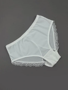 Трусики слипы прозрачные однотонные с рюшами эластичные ISSA PLUS BL3-222 L белые (issa2007682716036)