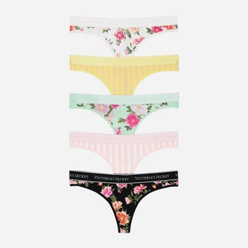 Набір трусиків танга жіночих бавовняних Victoria's Secret Logo Cotton Thong 27031203 XS 5 шт Комбінований (43652955162769)