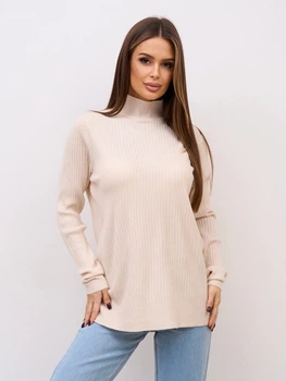 Светр вільного крою з горлом в рубчик однотонний ISSA PLUS WN20-720 L/XL молочний (issa2007682760893)