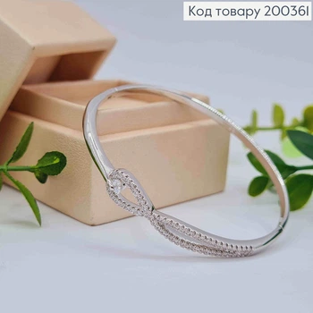 Браслет родованный Овальный с Блестящими камешками, диаметр 6см, длина 19см, Xuping