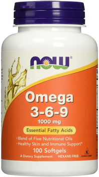 Жирные кислоты Now Foods Омега 3-6-9 1000 мг 100 желатиновых капсул (733739018359)