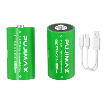 Аккумуляторные батареи Тип D (R20) с USB Type-C 11000mWh (2 шт + кабель) (162290-2)