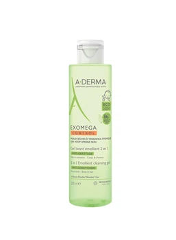 Гель-емолент для тіла та волосся A-Derma 2-в-1 Exomega Control очищуючий та пом'якшувальний 200мл