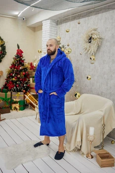 Мужской махровый халат батал, синий электрик, размер 2XL