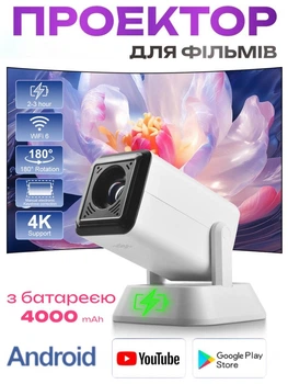 Смарт проєктор з акумулятором батарея Salange Q7A Android 11 Wi-Fi Bluetooth 200 ANSI HD 720P підтримка 4K портативний міні LED потужний відеопроєктор домашній кінотеатр для дому офісу фільмів презентацій телефона смартфона HDMI USB 180° поворот