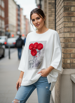 Женский свитшот oversize с вышивкой Маки Modna KAZKA MKNK4567 - 42/44, Білий