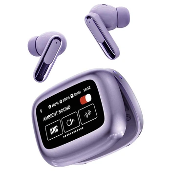 Бездротові навушники LIVE BEAM 3 TWS з LED дисплеєм, Bluetooth 5.4, ANC + ENC, 380mAh, IP55 Purple