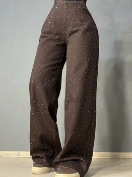Джинси жіночі Dk-49 1720 Palazzo Baggy з камінцями широкі 36 коричневі