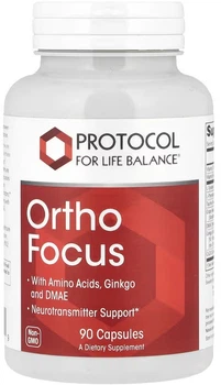 Поддержка работы мозга и когнитивных функций Protocol for Life Balance Ortho Focus с аминокислотами гинкго и ДМАЕ 90 капсул (PRT-10157)