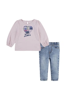 Комплект 2в1 Levi's для девочки: лонгслив и джинсы Розово-синий (502 set pvu lotus (80 (12m))