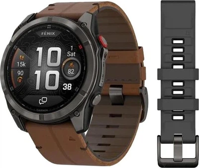 Смарт-годинник Garmin Fenix 8 Pro 51 mm AMOLED Carbon Gray DLC Titanium with Chestnut Leather Band (010-03199-40) Refurbished