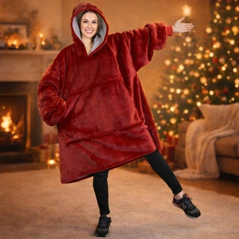 Плед с капюшоном и рукавами Huggle Hoodie оверсайз. Цвет: бордовый One size