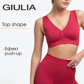 Бесшовный женский топ с push-up эффектом из микрофибры Giulia TOP SHAPE S/M Bordo-winterberry, спортивный топ