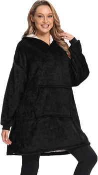 Толстовка плед з капюшоном і рукавами Huggle Hoodie теплий халат худі оверсайз Black