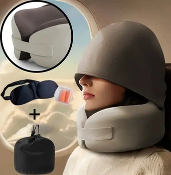 Ортопедическая подушка с капюшоном с круговой поддержкой шеи + 3D маска, беруши + сумка для хранения Ice Silk KT7007562