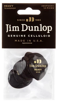 Медиаторы Dunlop 485P03HV Genuine Celluloid Teardrop Black Heavy Player's Pack (12 шт.)